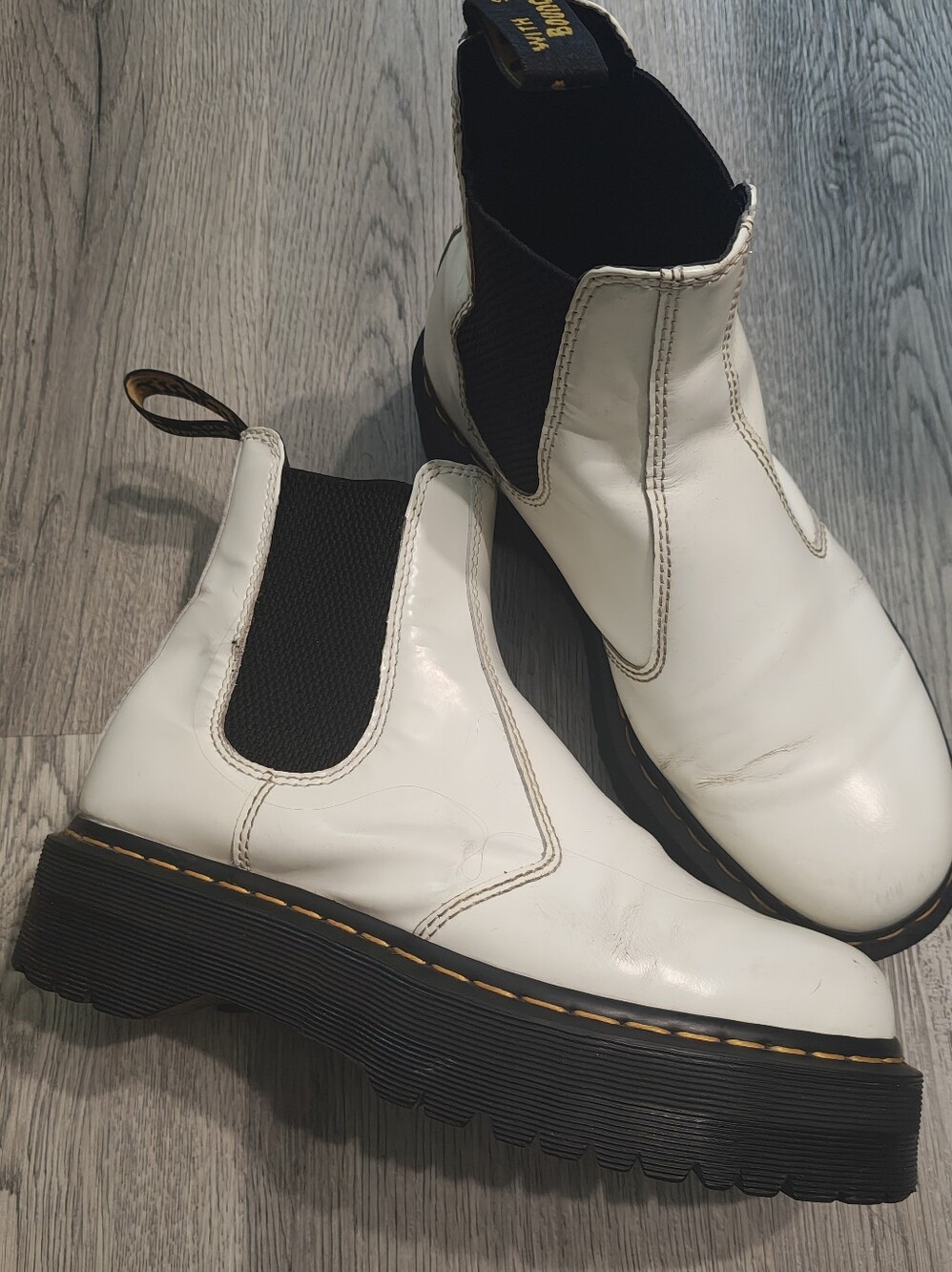 Dr. Martens White Quad Platform Chelsea Boots Women’s 9